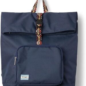TOMS Dark Blue Backpack with Patterned Strap
